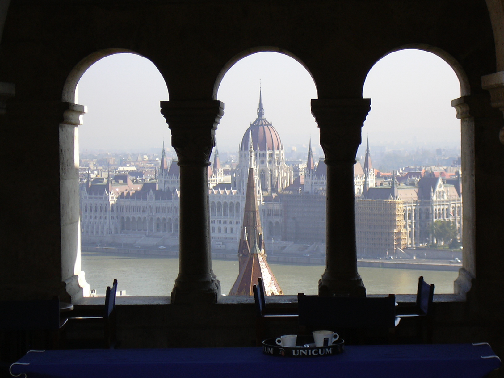 St. Stephen's Basilica through an open air cafe.